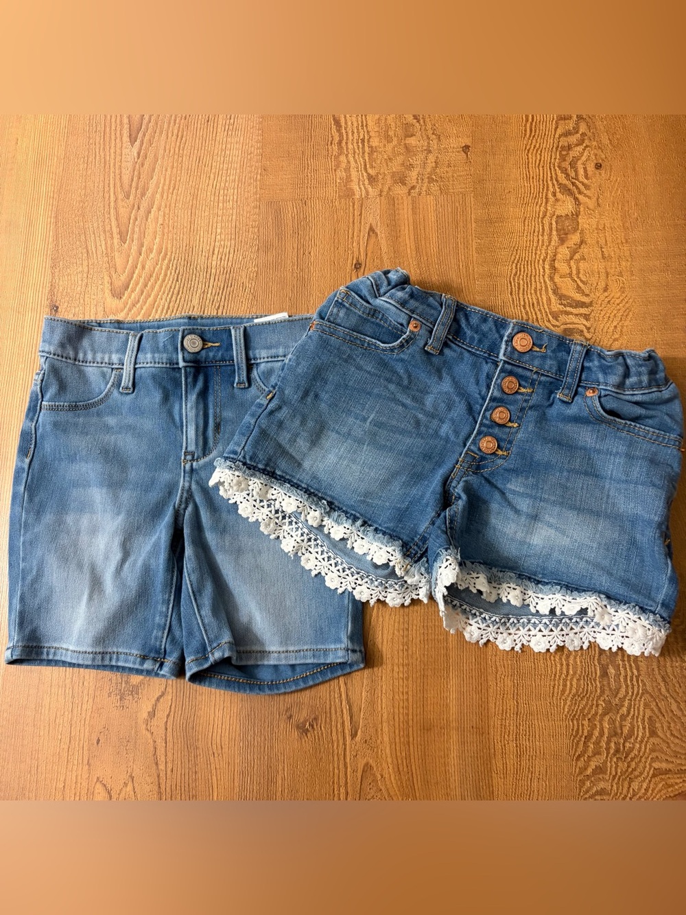 Old Navy Cat & Jack Girls' Blue Denim Shorts bundle Duo with Lace Trim size 7